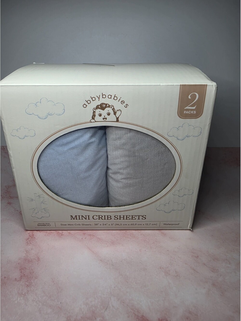 Abbybabies Bamboo Mini Crib Sheets 2-Pack Waterproof Fitted